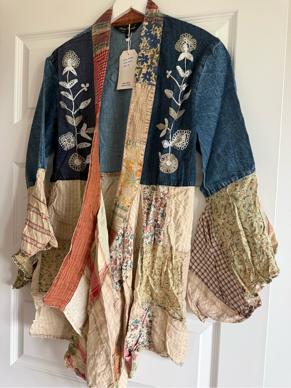 Young Threads Patchwork Embroidered Boho Kimono NWT M - Picture 7 of 12